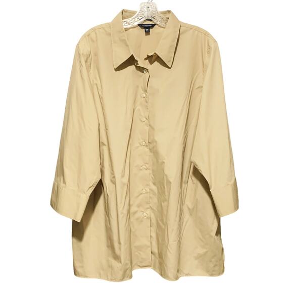 Women's LANDS' END 24W Button Down Shirt Plain Beige 3/4 Sleeves - Picture 1 of 7